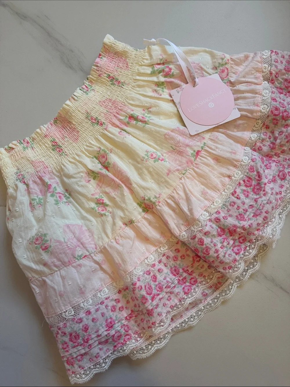 LoveShackFancy x Target Girls Floral Tiered Skirt - Pink & Cream